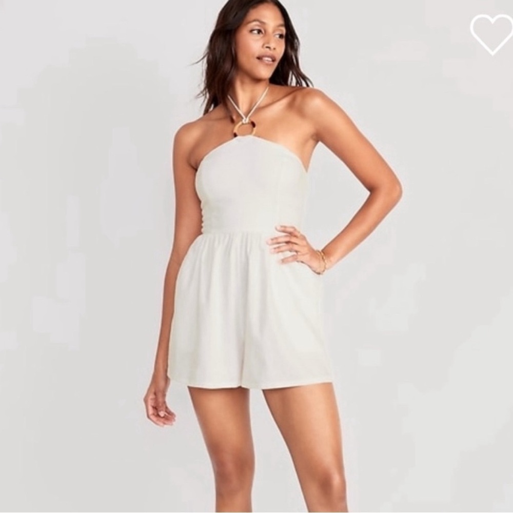 Old Navy White Cotton Halter Romper